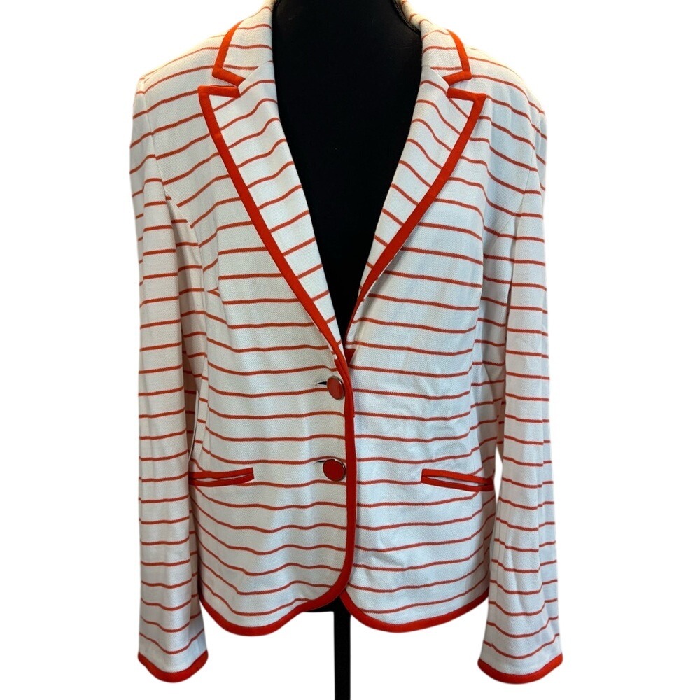 Conrad C Collection Striped Blazer Orange White Cotton Nautical Jacket Size 14